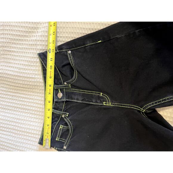 Topshop Mom Black W/ Bright Green Threading High Waisted Straight Leg Jean Sz 25 - Picture 8 of 11